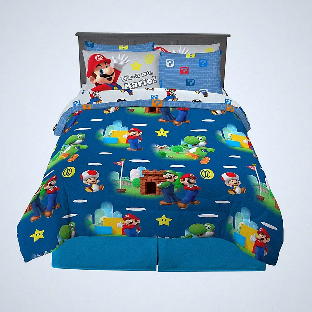 7 Piece Queen Size Super Mario Bros. Bedding Set Franco Kids Soft Comforter