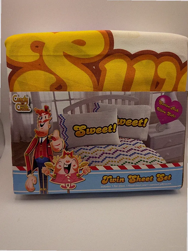 Candy Crush Twin Sheet Set Sweet Bedding Jay Franco King Licensed Cotton Rich NE