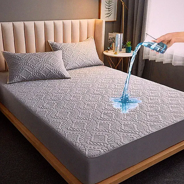 Fashion Mattress Cover Quilted Fitted Sheet Protector Solid Color Bed Cover