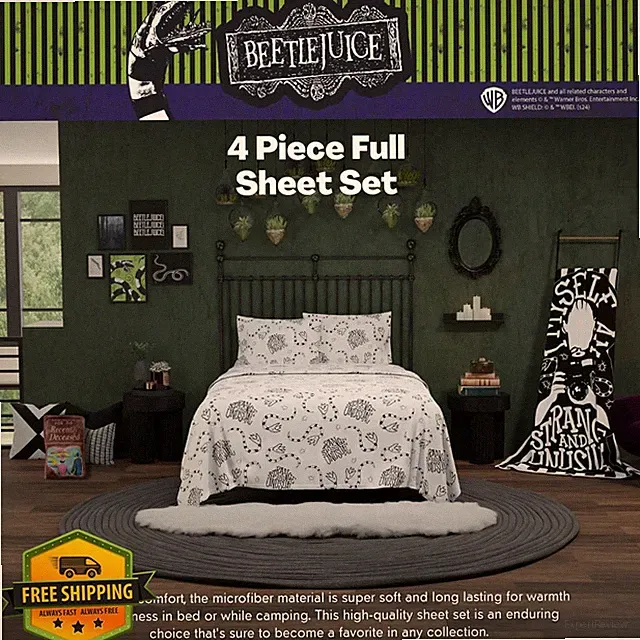 Franco Collectibles Beetlejuice Full Sheet Set Microfiber Halloween