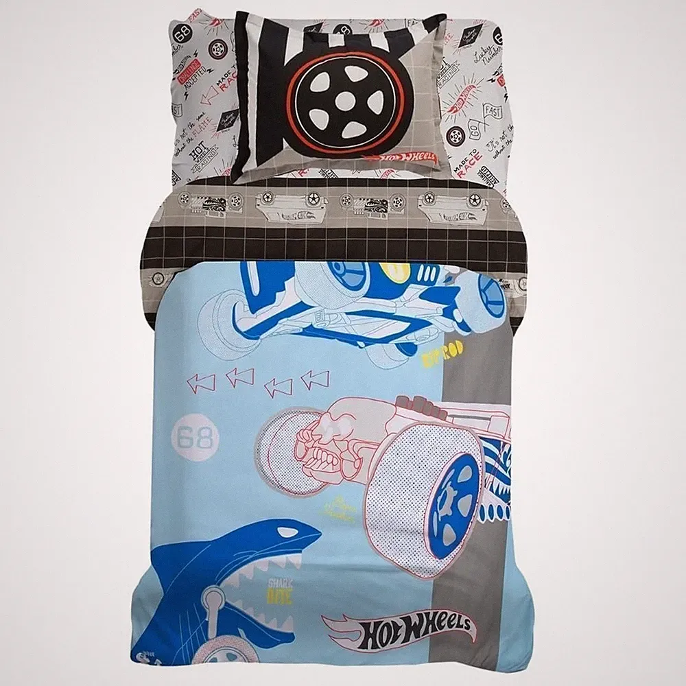 Franco Hot Wheels Kids Premium Organic Cotton 2 Pc Twin Size Duvet Cover...