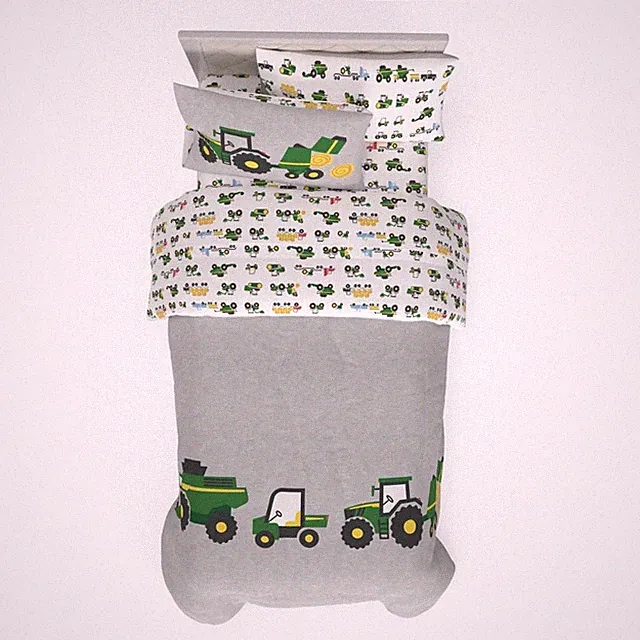 Franco Kids John Deere Farm Equipment Bedding 4 Piece Super Soft Reversible C...