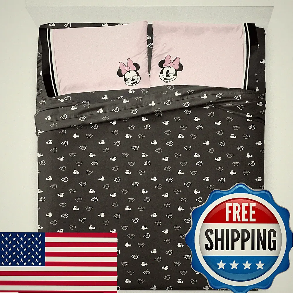 Jay Franco Kids Sheet Set Minnie Mouse 4 Piece Queen Bedding Fitted Flat Pillow