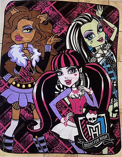Monster High Dolls Plush Throw Blanket Reversible 2014 Franco Preowened 45X56