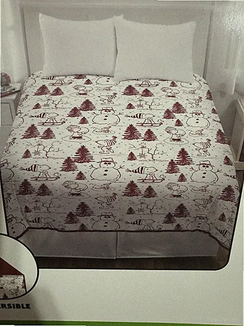 Peanuts Christmas Red & White Reversible Full / Queen Quilt Snoopy Woodstock NEW