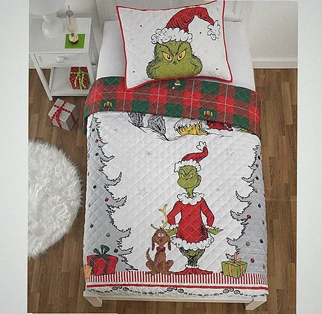The Grinch By Dr. Seuss TWIN & FULL/QUEEN Christmas Holiday Quilt Sets