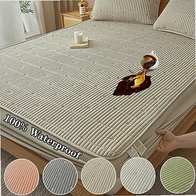 Waterproof Mattress Protector Cover Embroidered Mattress Pad Bed Fitted Sheet